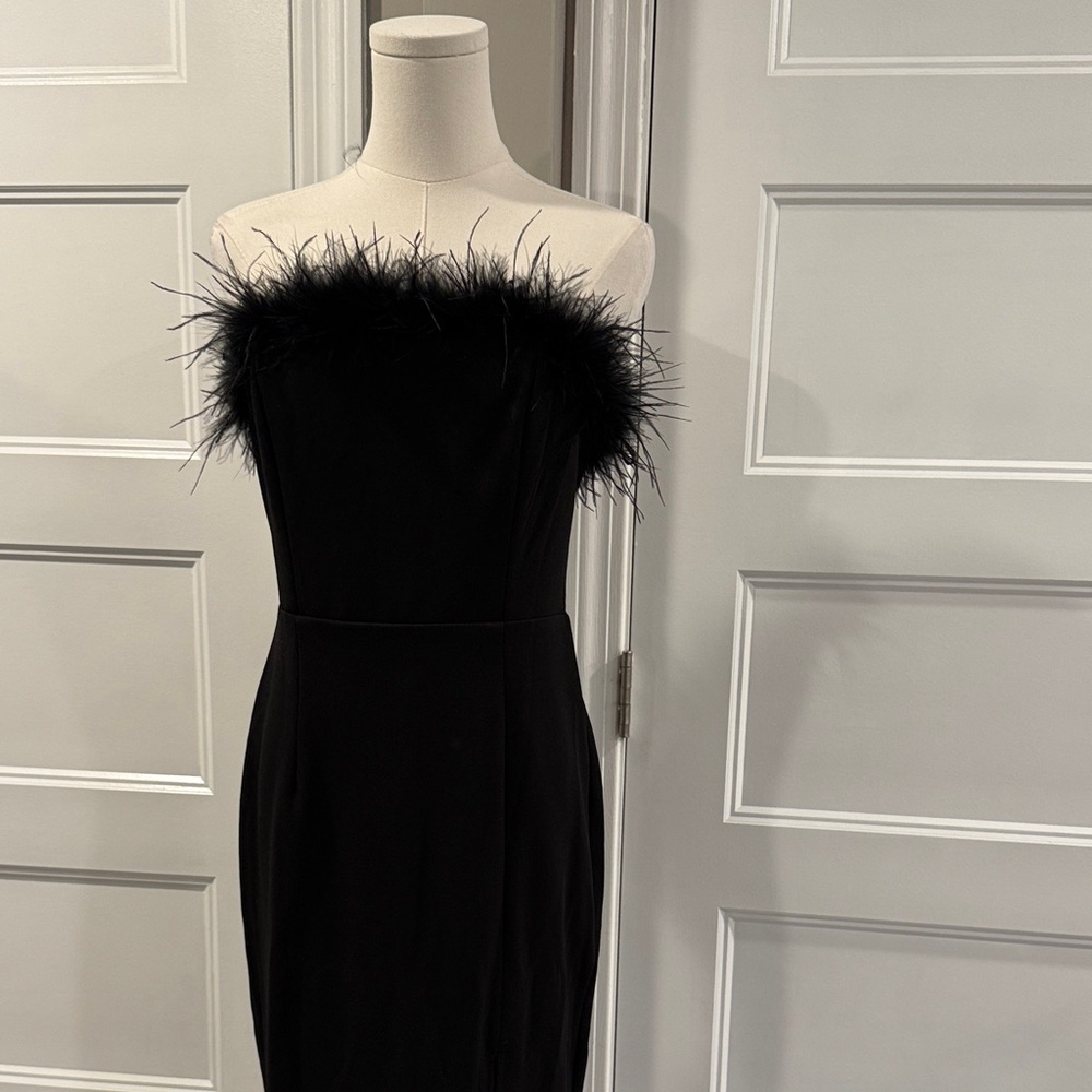 Fashion Nova Black Strapless Dress with Feather Detail
